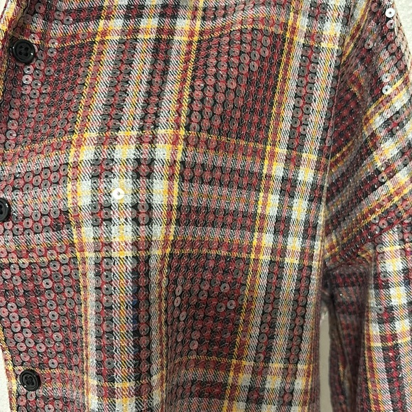Sequin Plaid Button-Up Shirt - Picture 6 of 10